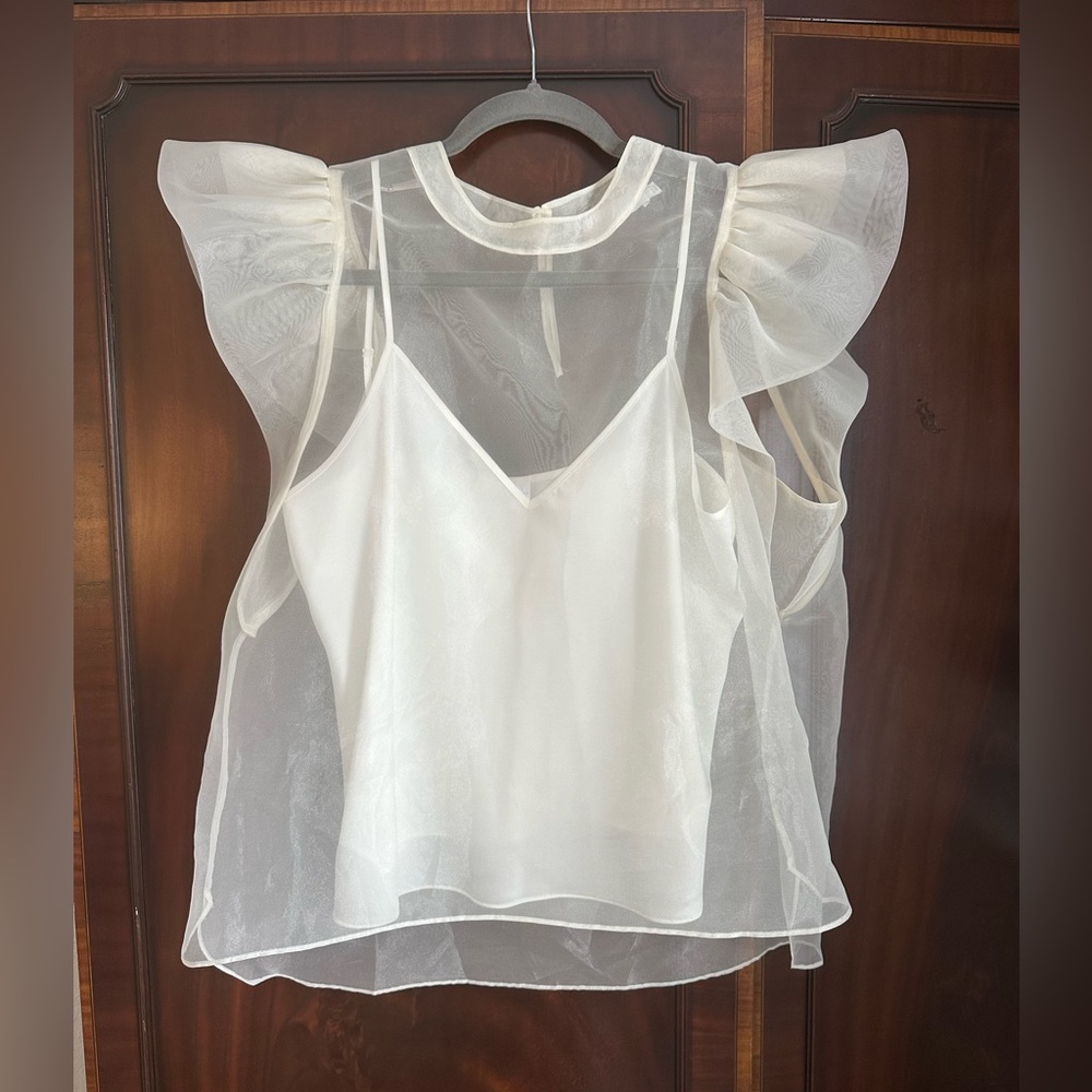 Simkhai Corina Organza Ruffle Sleeve Blouse